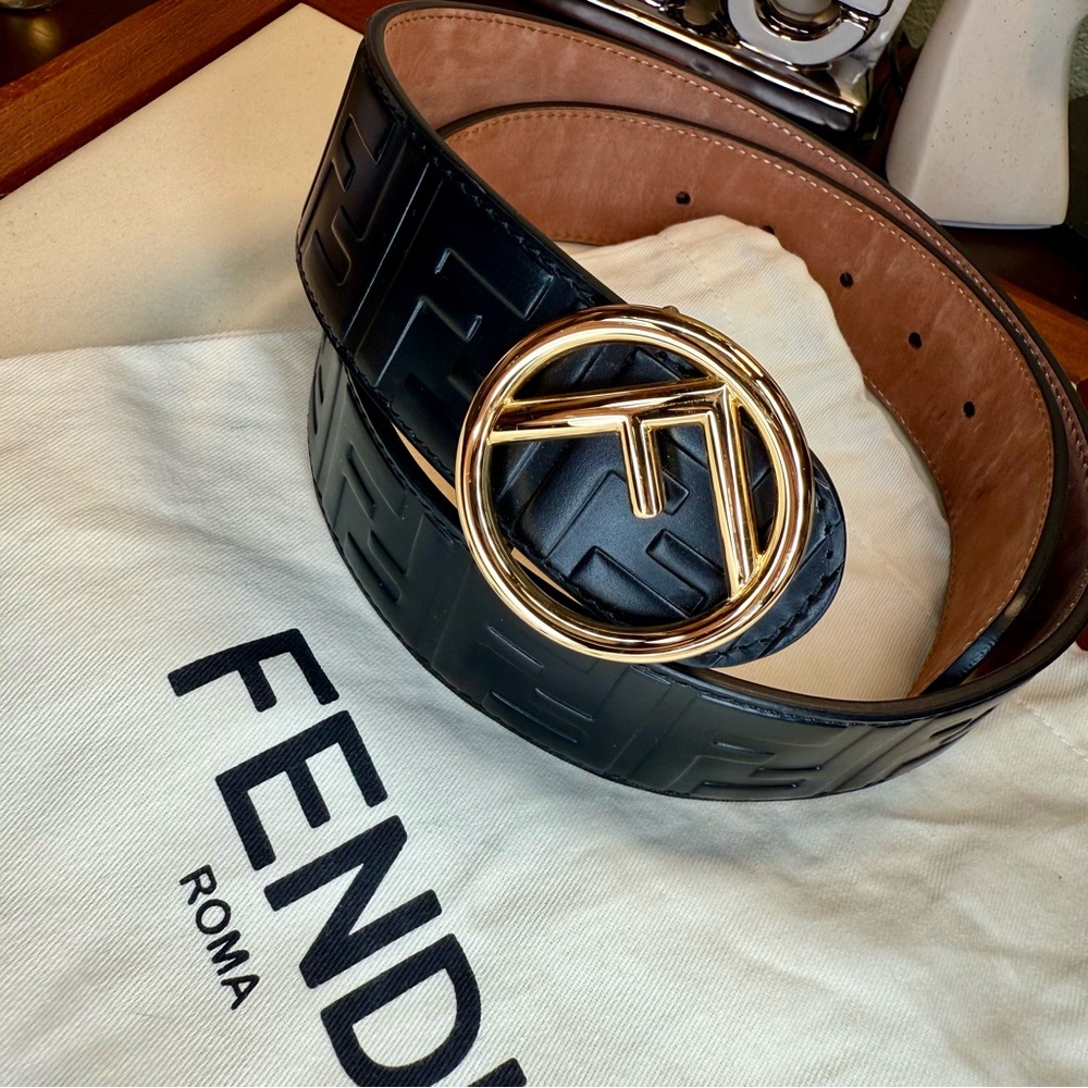 EUC FENDI Calfskin F is Fendi FF 1974 Embossed Belt - Picture 2 of 10